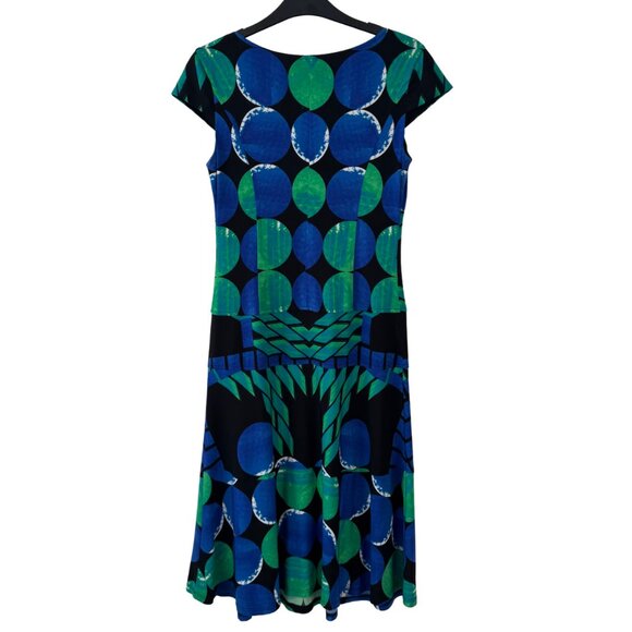 Joseph Ribkoff Abstract Fit & Flare Cap Sleeve Blue Green Black Size 4 - Picture 4 of 7